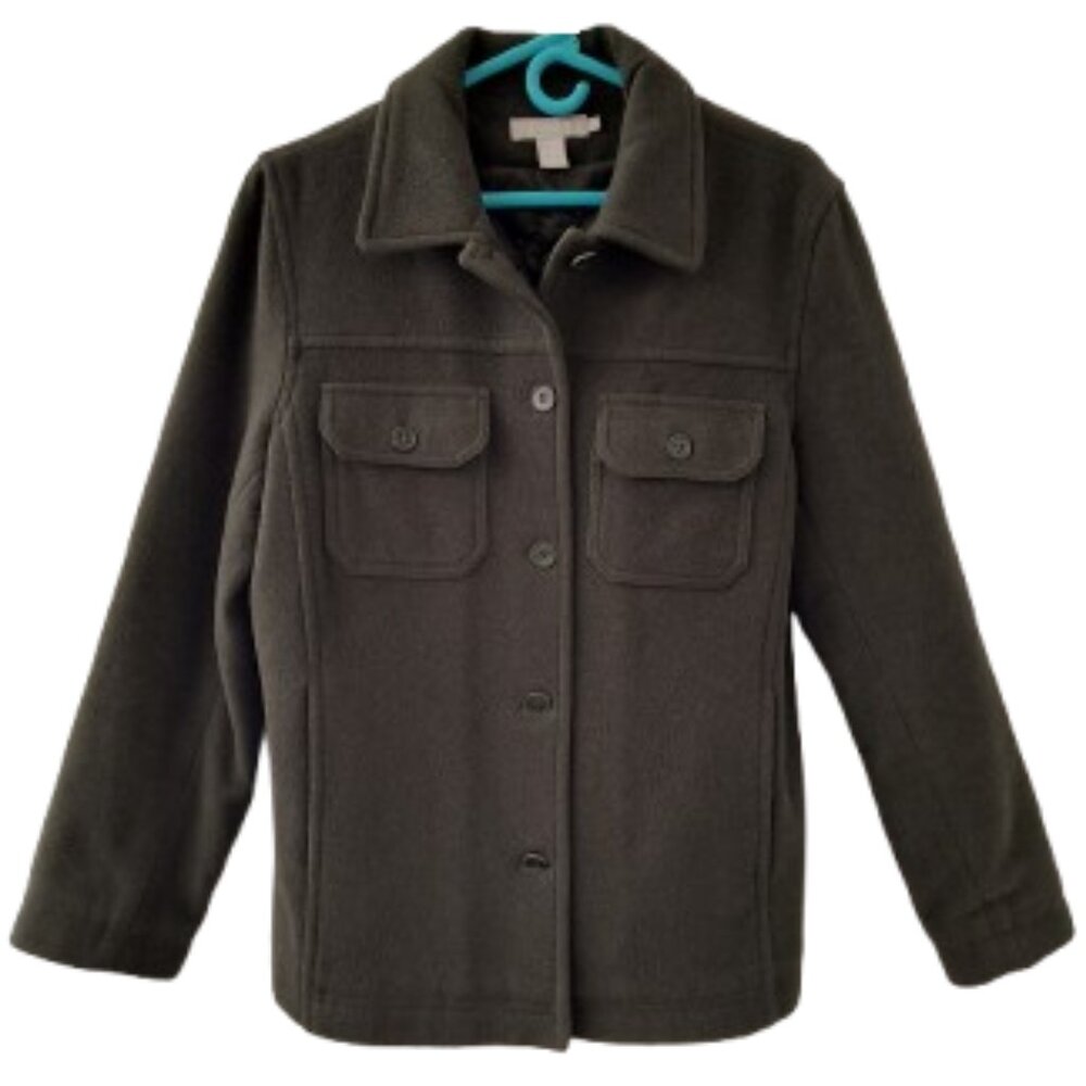 Vintage '97 J. Crew Women's Classic Army Green Olive Wool Peacoat - Medium